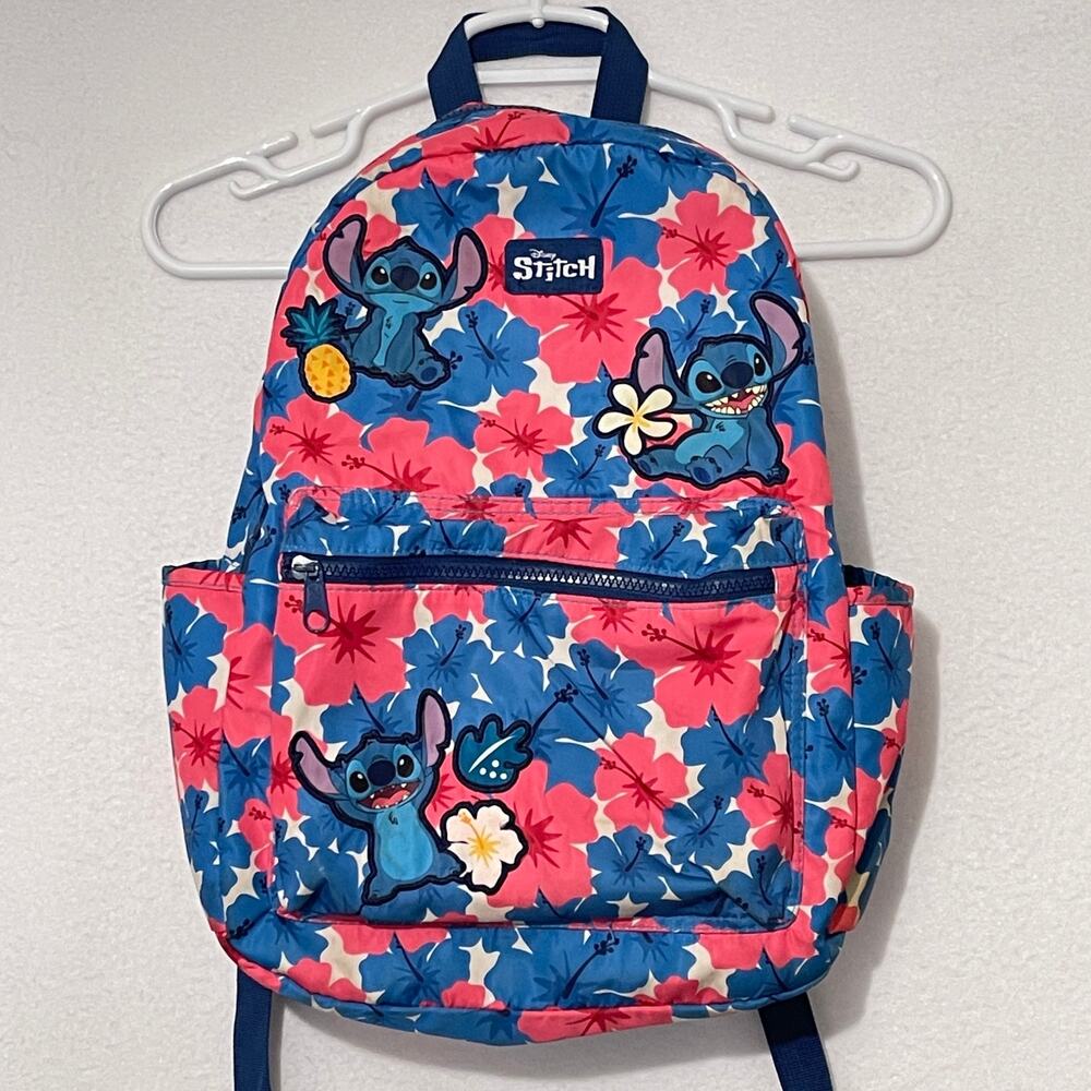 Disney Bioworld Stitch Backpack 12x16 Padded Straps Bottle Holder Zip Pockets